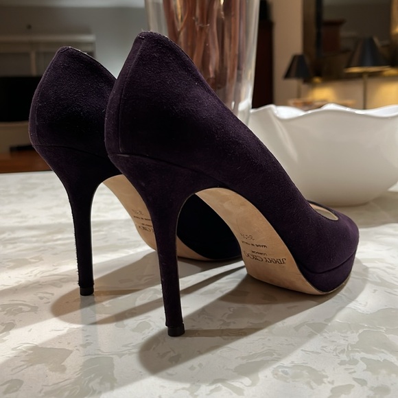Jimmy Choo | Purple Suede Open Toe Pumps (8.5) - Picture 3 of 10